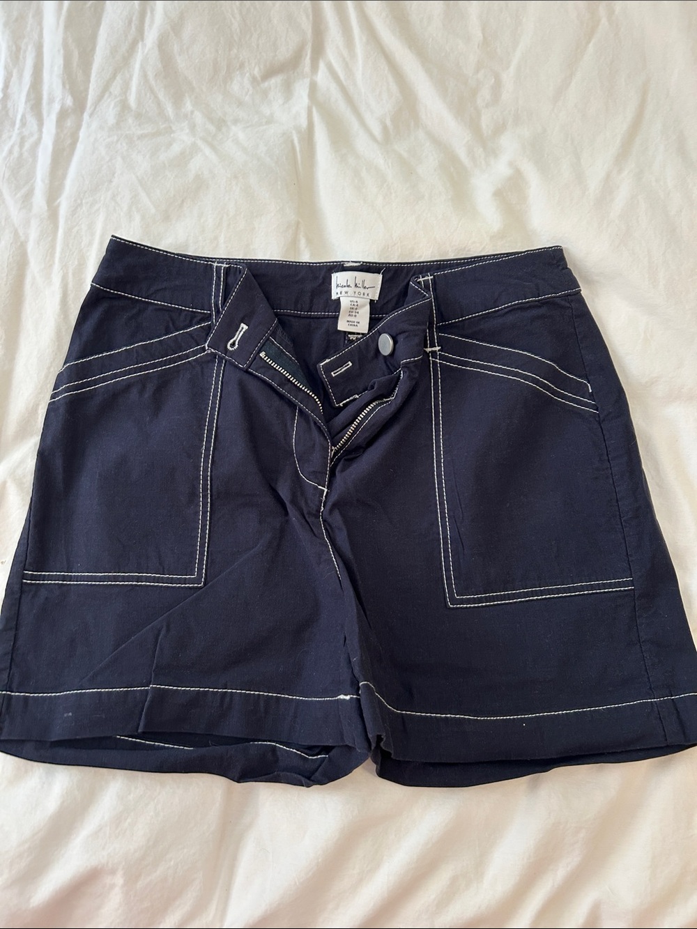Nicole Miller Navy Bermuda Shorts with White Topstitching